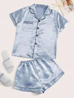 Short Sleeve Plain Baby Blue Underwear  Sleepwear 669