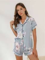  Short Sleeve Pocket Women Sleepwear 1140