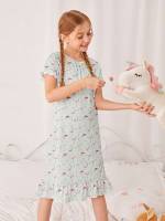 Baby Blue Round Neck Short Sleeve Underwear  Sleepwear 1326