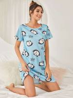  Round Neck Baby Blue Women Sleep  Lounge 3665