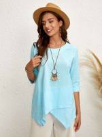 Round Neck Regular Fit Casual Long Women Blouses 1999