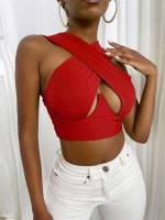 Criss Cross Slim Fit Crop Women Tops, Blouses  Tee 195