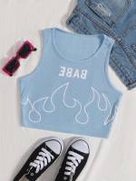 Round Neck Baby Blue Crop Women Tank Tops  Camis 834