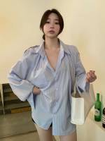 Casual Long Sleeve Baby Blue Long Women Blouses 982