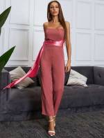 Regular Fit Capris Belted Sleeveless Women Jumpsuits 3614