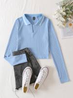 Notched Baby Blue Slim Fit Women T-Shirts 2214