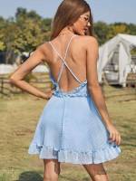 Baby Blue Plain Spaghetti Strap Women Dresses 802