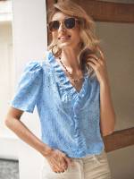 Baby Blue Regular Fit Regular Plain Women Tops, Blouses  Tee 712