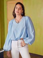  V neck Elegant Regular Fit Women Tops, Blouses  Tee 5248