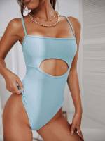 Skinny Plain Cut Out Women Bodysuits 1726