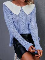 Baby Blue Long Sleeve Peter Pan Collar Women Sweaters 3986