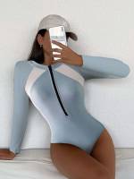  Colorblock High Neck Sporty Women Swimwear 8600