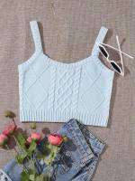 Sleeveless Baby Blue Crop Casual Women Clothing 741