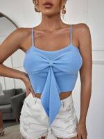 Spaghetti Strap Sleeveless Crop Baby Blue Women Clothing 4404