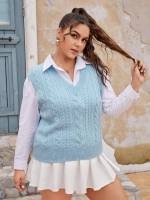  V neck Regular Plain Plus Size Knitwear 1134