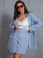 Elegant Regular Fit Baby Blue Plus Size Suit Sets 495