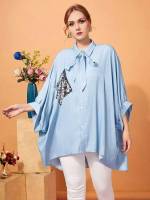 Baby Blue Asymmetrical Elegant Oversized Women Plus Clothing 1883