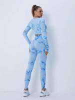 Long Sleeve Round Neck Baby Blue Women Activewear 958