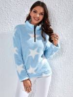 Casual Stand Collar Baby Blue Women Clothing 1454