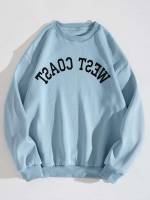 Casual Regular Fit Letter Baby Blue Women Clothing 747