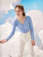 Long Sleeve Slim Fit Baby Blue Women T-Shirts 9401