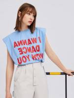  Casual Baby Blue Slogan Women Clothing 3527