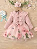  Floral Round Neck Ruffle Baby  Mom 8171