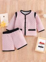 Casual Contrast Binding Plain Baby Clothing 7834