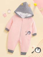 Baby Pink Striped Cute Hooded Baby Clothing 2608