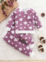 Baby Pink Casual Rib-Knit Long Sleeve Baby Sets 2052