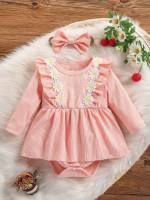 Regular Fit Ruffle Baby Pink Floral Baby Dresses 591