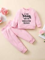 Casual Slogan Round Neck Baby Sets 9660