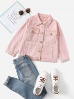 Baby Pink Regular Long Sleeve Girls Denim Jackets  Coats 8868