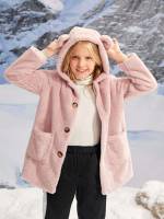  Baby Pink Cute Contrast Faux Fur Girls Faux Fur Coats 8765