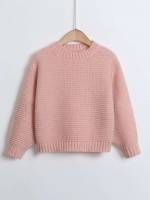 Plain Long Sleeve Baby Pink Girls Knitwear 538