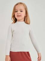 Casual Rib-Knit Long Sleeve Baby Pink Toddler Girls Knitwear 4627