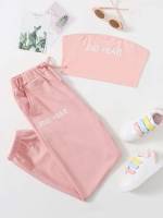  Regular Fit Baby Pink Girls Two-piece Outfits 563