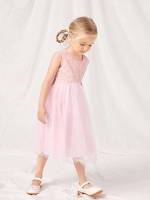 Baby Pink Sleeveless Cute Appliques Toddler Girls Clothing 5920