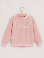 Casual Lettuce Trim Long Sleeve Baby Pink Toddler Girl Sweatshirts 4700