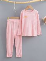 Long Sleeve Regular Fit Casual Plain Toddler Girl Two-piece Outfits 1186