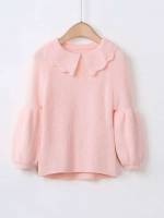 Baby Pink Regular Fit Peter Pan Collar Toddler Girls Knitwear 5295