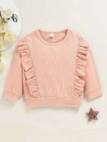 Plain Long Sleeve Ruffle Toddler Girls Clothing 349