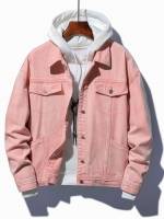 Button Plain Baby Pink Men Denim Jackets 7496