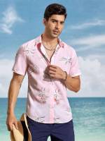Vacation Baby Pink Short Sleeve Button Front Men Clothing 436