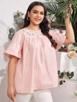 Baby Pink Long Boho Oversized Plus Size Blouses 1677