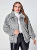  Regular Fit Long Sleeve Regular Plus Size Faux Fur Coats 1659