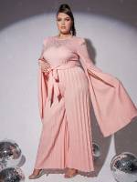 Belted Graphic Baby Pink Glamorous Women Plus Clothing 2134