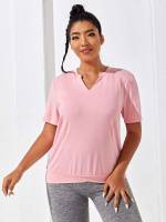 Regular Plain Notched Plus Size Sports Tops 9428