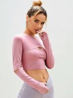 Baby Pink Slim Fit Cut Out Women Active Tops 9734