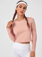 Round Neck Plain Baby Pink Women Activewear 7785